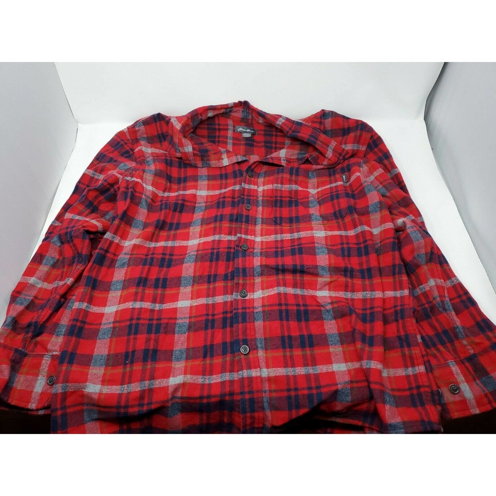 Eddie Bauer Mens Size XL Long Sleeve Button Down Flannel Red